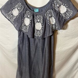 Embroidered Off-Shoulder Gray Dress